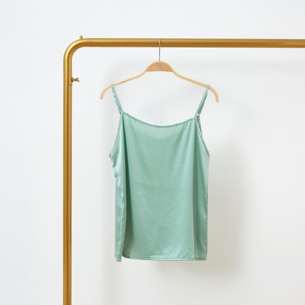 Cami Silk Green, 100% Satin Silk Camisole –