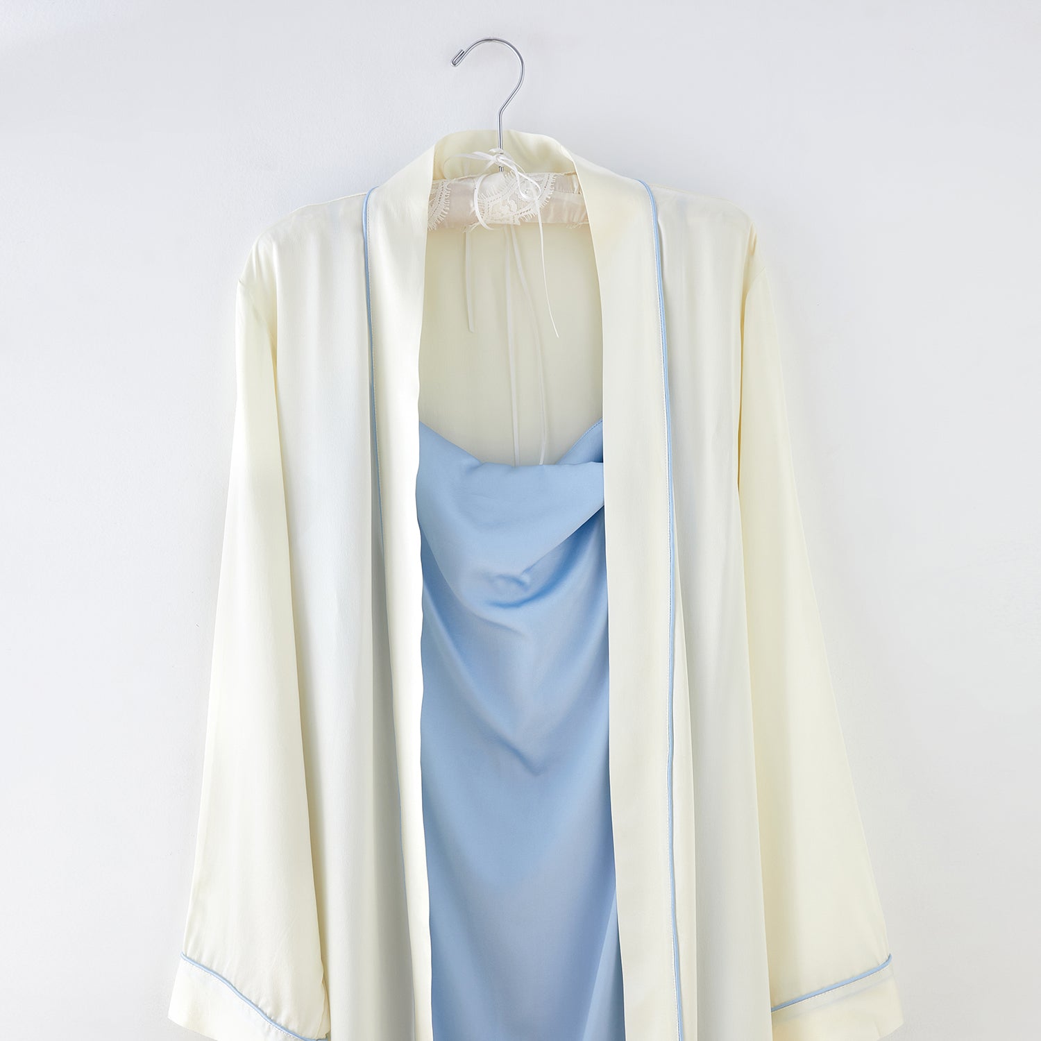 Pure Silk Ankle Length Robe & Slip Dress Set | Custom Size Handmade | Morning Mist | 19 Momme | Mulberry Silk Extra Long Wedding Lingerie