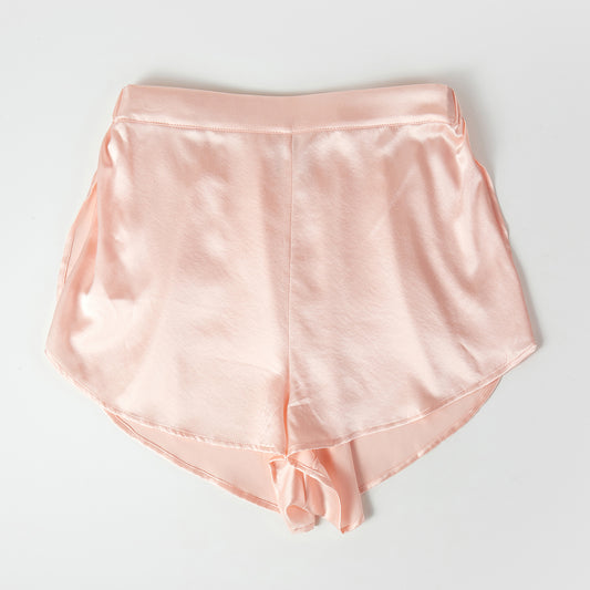 Powder Pink Pure Mulberry Silk Petal Shorts | Mid-Waist | Silk Charmeuse Handmade Bridal Shorts | Soar Collection