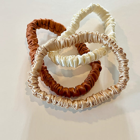 Sand Storm | Single or Set of 3 Pure Mulberry Silk Skinny Scrunchie | Weekly Special Hair Ties | 0.4 inch