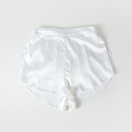 Pearl White Pure Mulberry Silk Petal Shorts | Mid-Waist | Silk Charmeuse Handmade Bridal Shorts | Soar Collection