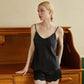 Black Pure Mulberry Silk Camisole and Scalloped Shorts Set | 19 Momme Silk Charmeuse