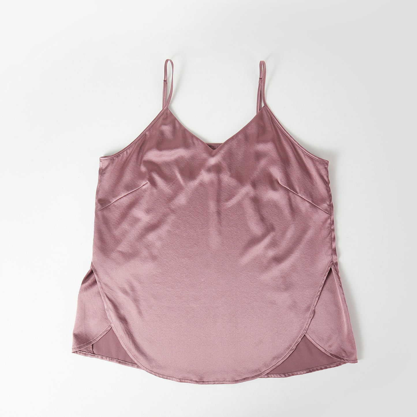 Cocoa Purple Pure Mulberry Silk Petal Camisole | V Neck Spaghetti Strap Silk Charmeuse Cami Top | Soar Collection