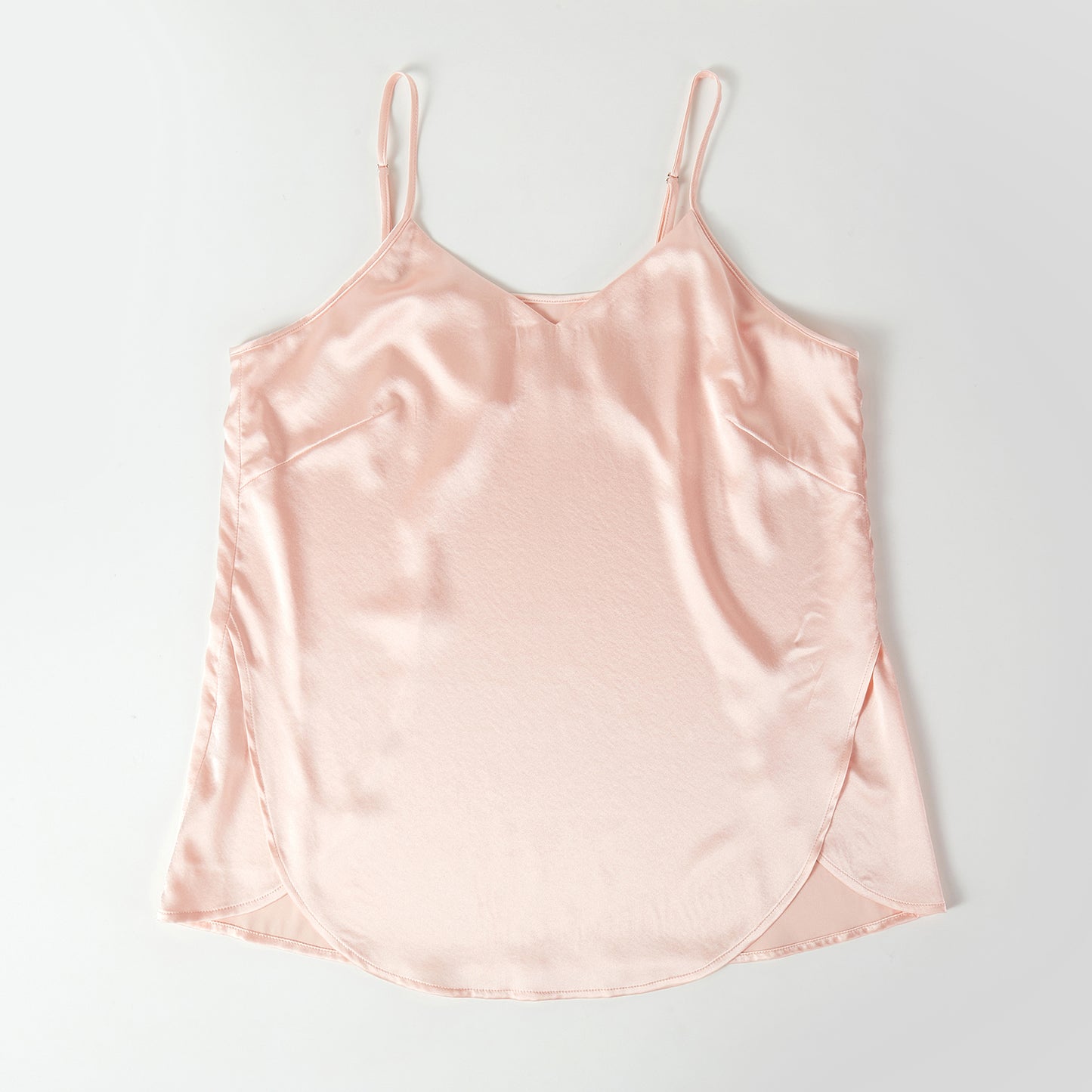 Powder Pink Pure Mulberry Silk Petal Camisole | V Neck Spaghetti Strap Silk Charmeuse Cami Top | Soar Collection