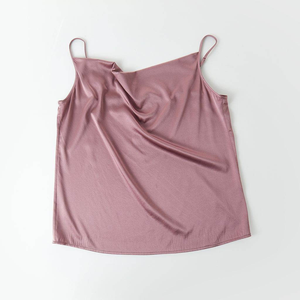 Cocoa Purple Pure Mulberry Silk Cowl Neck Camisole | Spaghetti Strap Silk Charmeuse Cami Top | Soar Collection