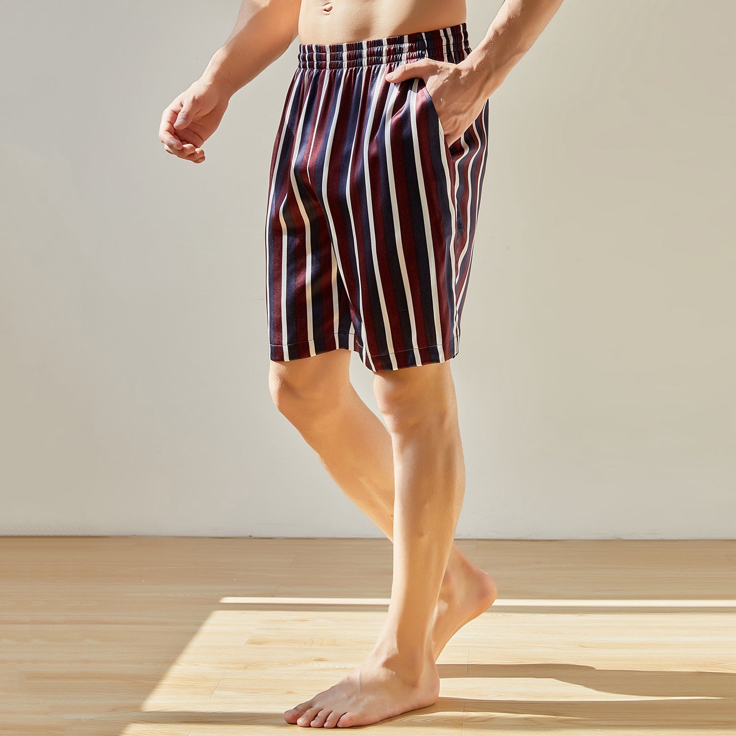 Pure Mulberry Silk Striped Men's Shorts | Mid Waist | 19 Momme Silk Charmeuse