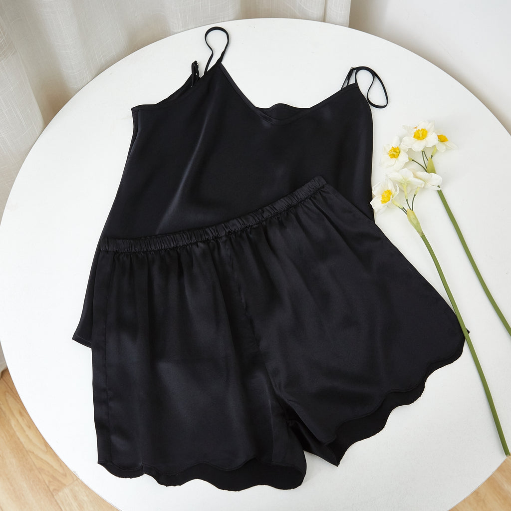 Organic Peace Silk Camisole and Shorts Set in Black