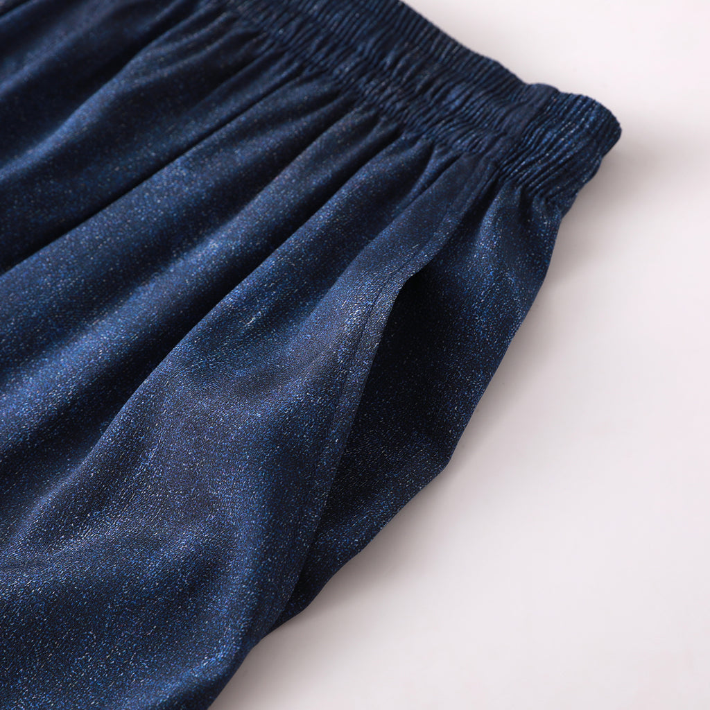 Men's Black Suede Silk Shorts - Mid Waist, 19 Momme
