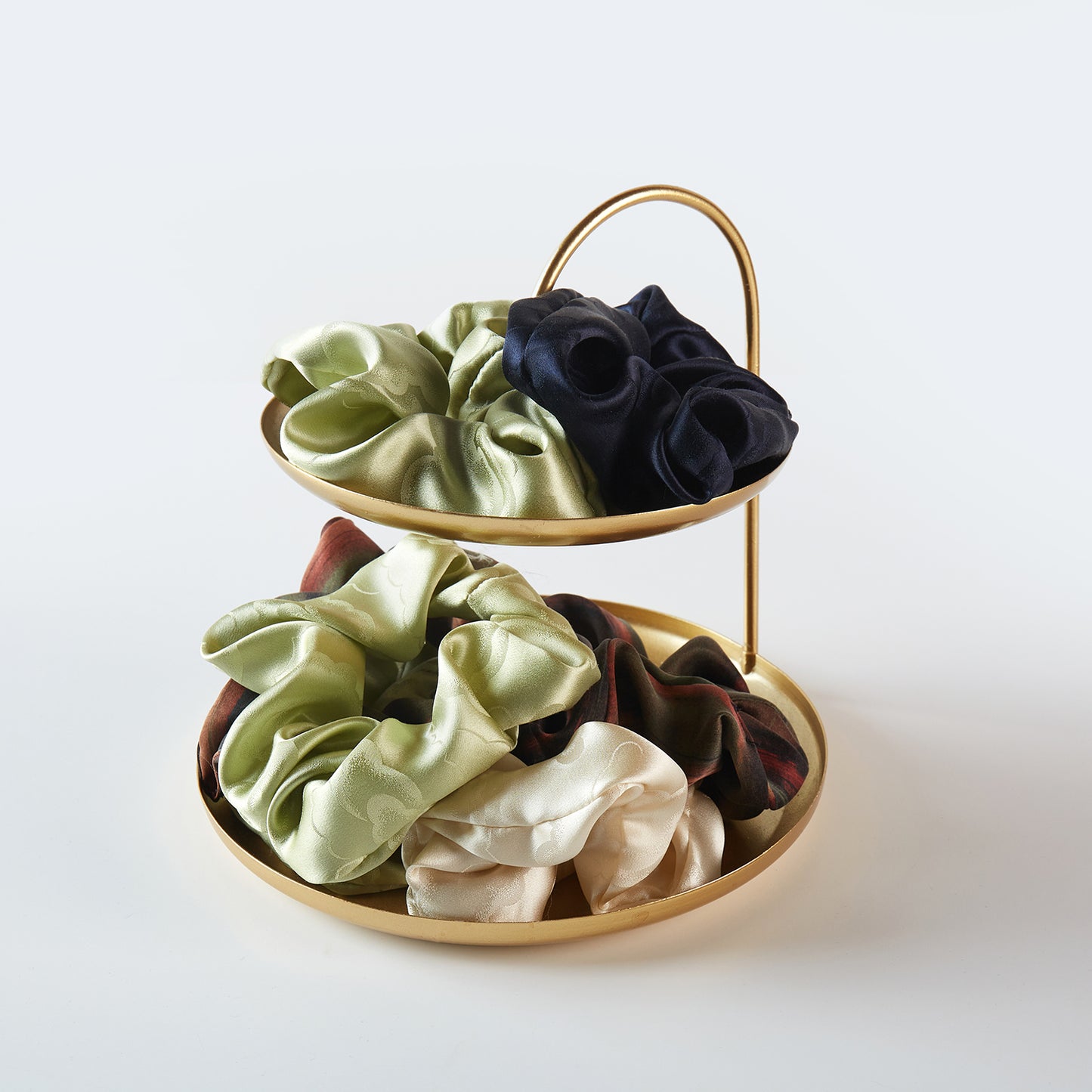 Set of 4 Pure Mulberry Silk French Scrunchie | Clouds and Rivers | Jacquard Silk & Tea Silk | 2 inch | 20 Momme | Brush Collection