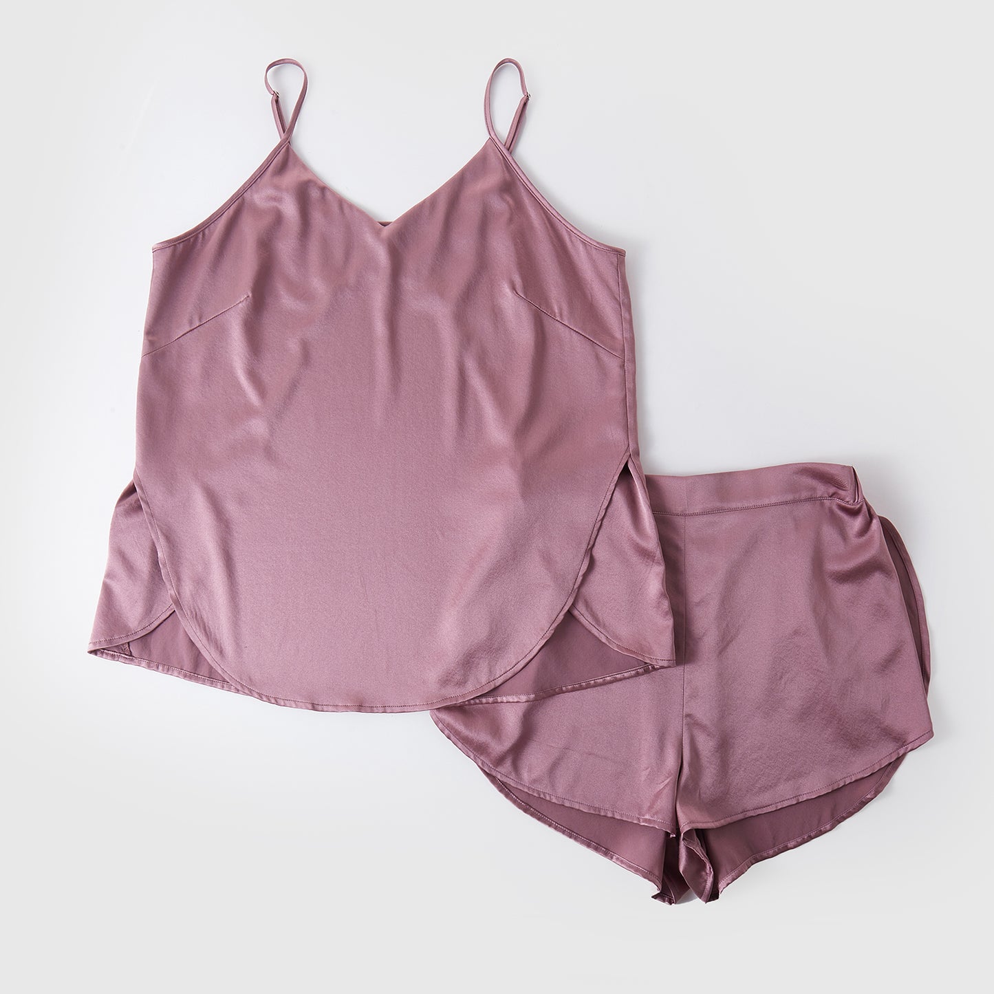 Cocoa Purple Pure Mulberry Silk Petal Camisole | V Neck Spaghetti Strap Silk Charmeuse Cami Top | Soar Collection