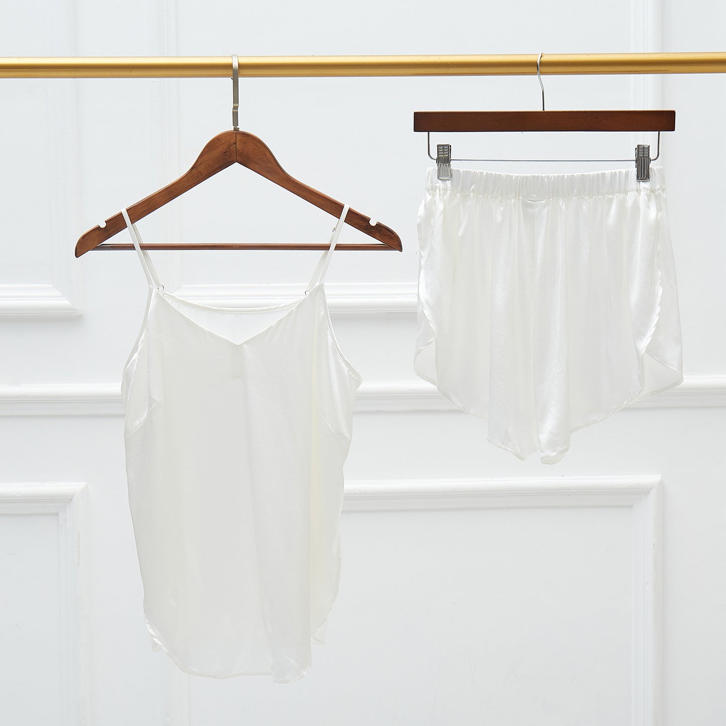 Pearl White Pure Mulberry Silk Petal Camisole | V Neck Spaghetti Strap Silk Charmeuse Cami Top | Soar Collection