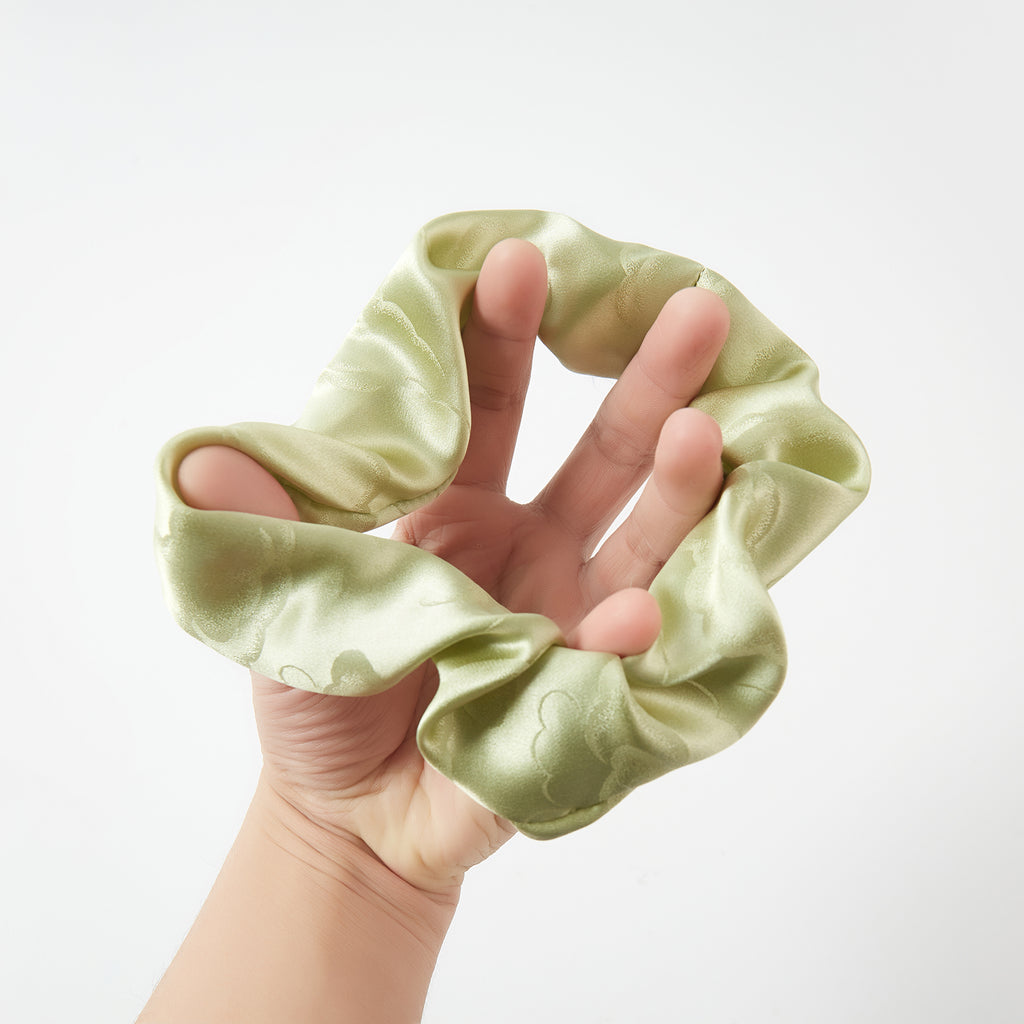 Pure Mulberry Silk French Scrunchie | Green Cloud | Jacquard Silk | 2 inch | 20 Momme | Brush Collection