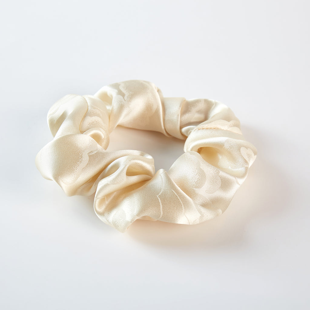 Pure Mulberry Silk French Scrunchie | White Cloud | Jacquard Silk | 2 inch | 20 Momme | Brush Collection