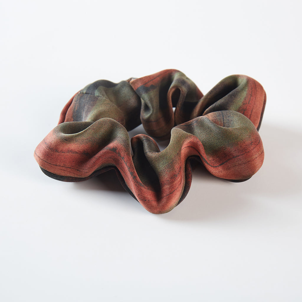 Pure Mulberry Silk French Scrunchie | Mountains and Rivers | Tea Silk | 2 inch | 20 Momme | Brush Collection