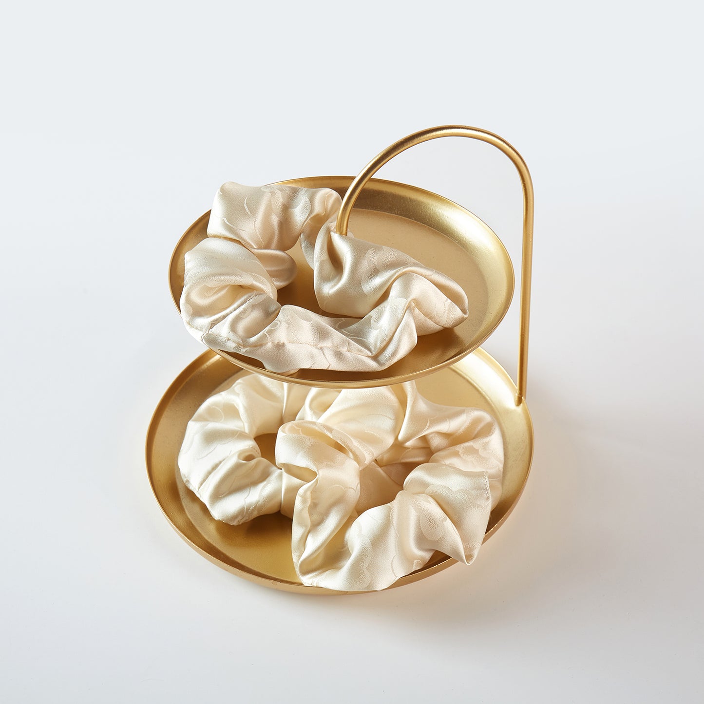 Pure Mulberry Silk French Scrunchie | White Cloud | Jacquard Silk | 2 inch | 20 Momme | Brush Collection