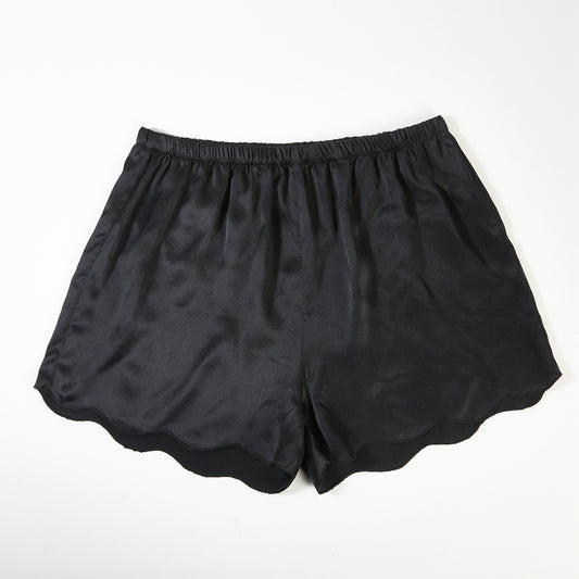 Black Pure Silk Scallop Edged Shorts | 19 Momme Silk Charmeuse