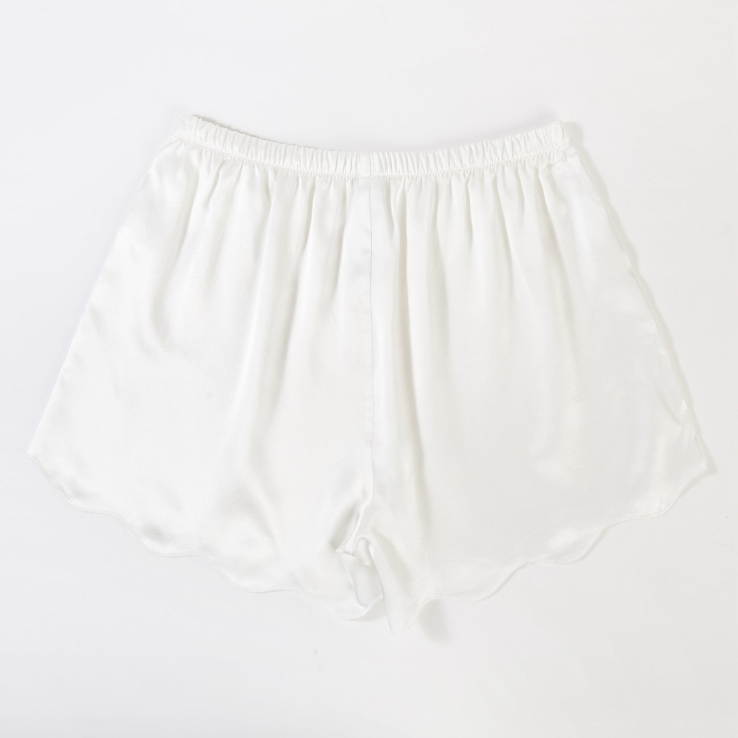 Pearl White Pure Silk Scallop Edged Shorts | 19 Momme Silk Charmeuse