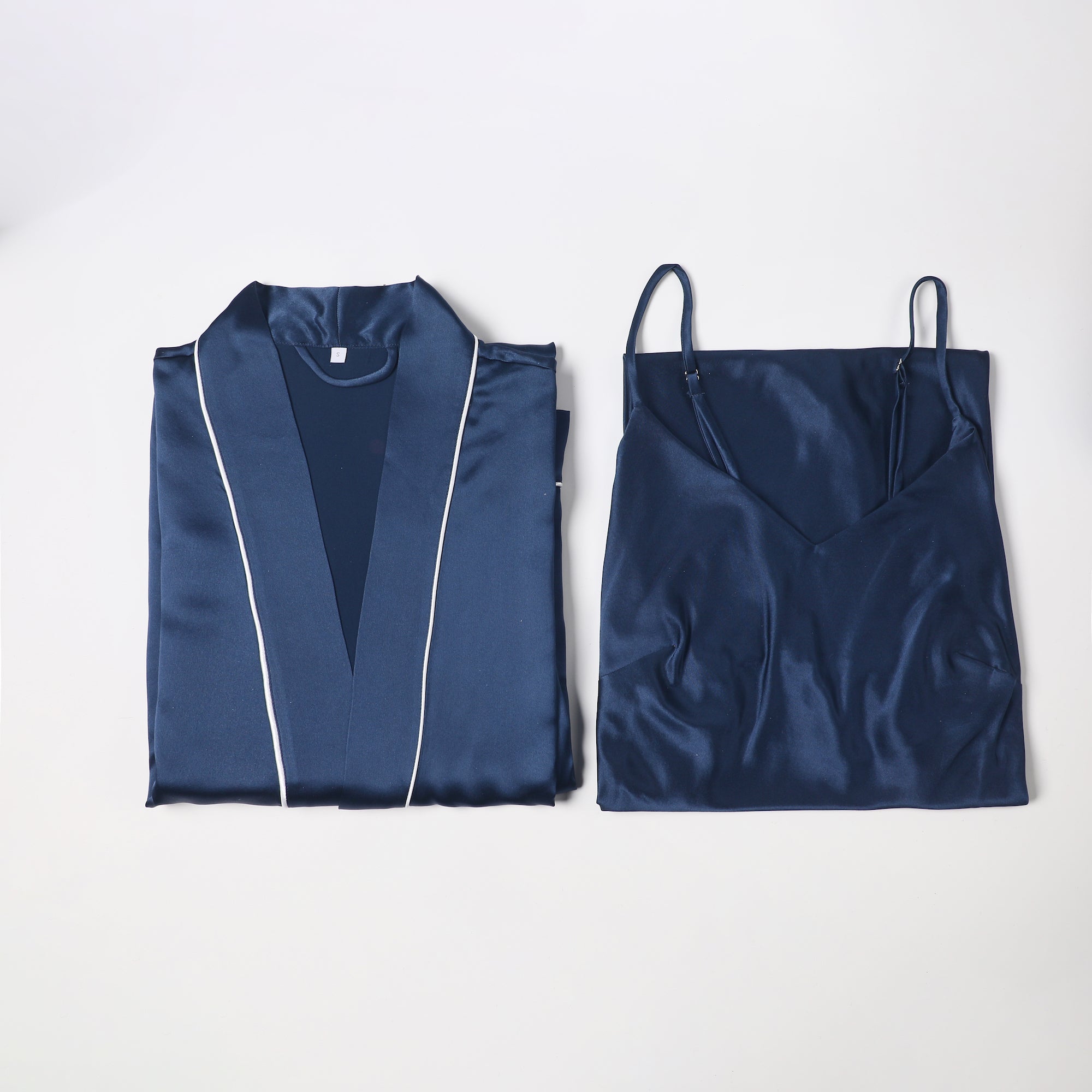 Navy Pure Silk Unisex Long Sleeve Pajama Set