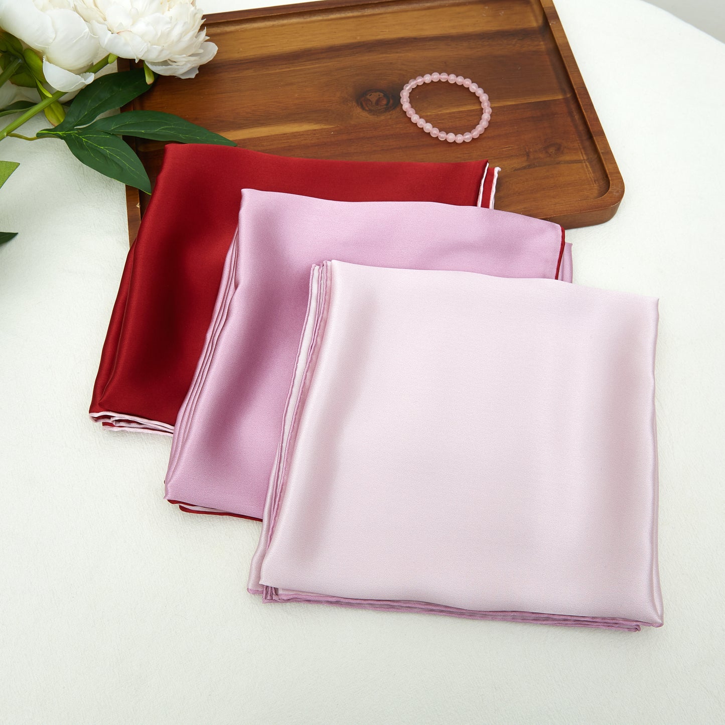 Peony Pure Silk Scarf | Blush Pink, Sorbet Pink, Burgundy | Small Head Scarf or Large Square Shawl | Solid Colour Collection