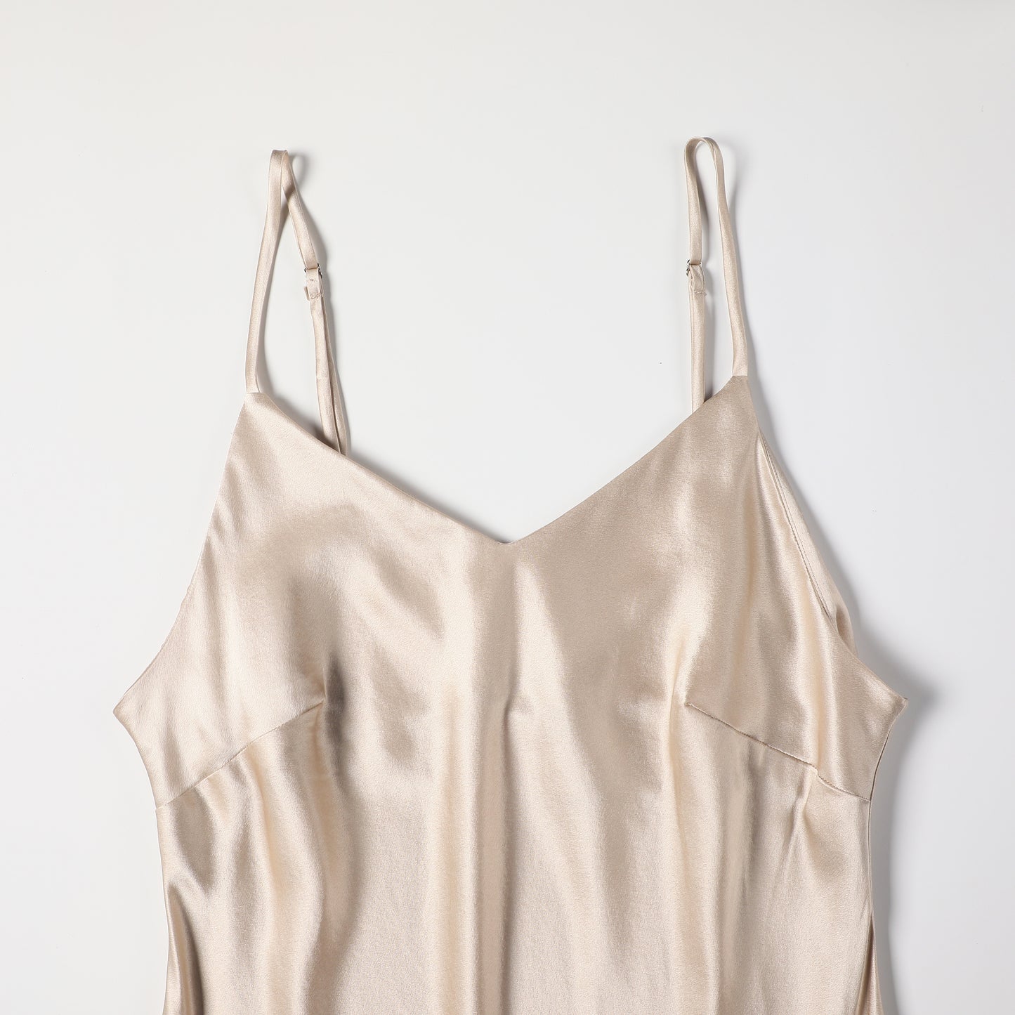 River Nymph | Beige Pure Silk Slip Dress | Knee Length with Adjustable Straps | 22 Momme | Float Collection