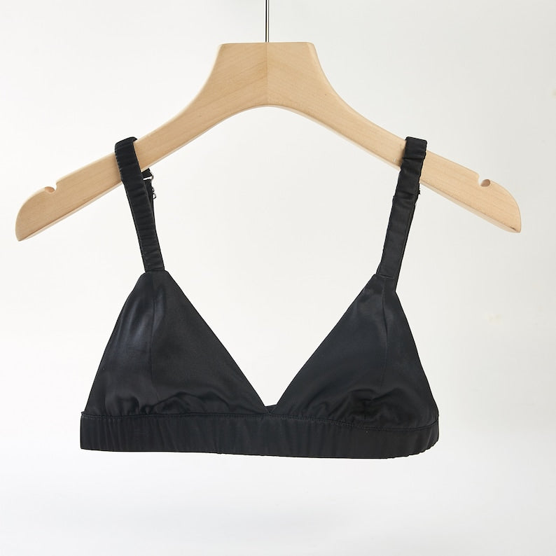 Classic Black | Handmade Pure Silk Bralettes | No Padding No Wire | 19 Momme Silk Charmeuse