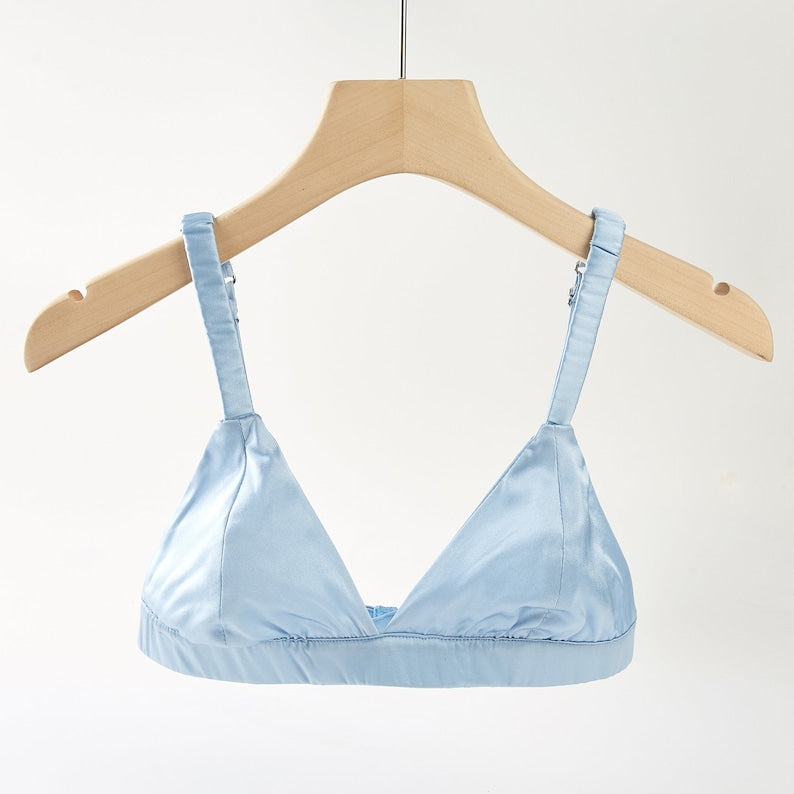 Eggshell Blue | Handmade Pure Silk Bralettes | No Padding No Wire | 19 Momme Silk Charmeuse