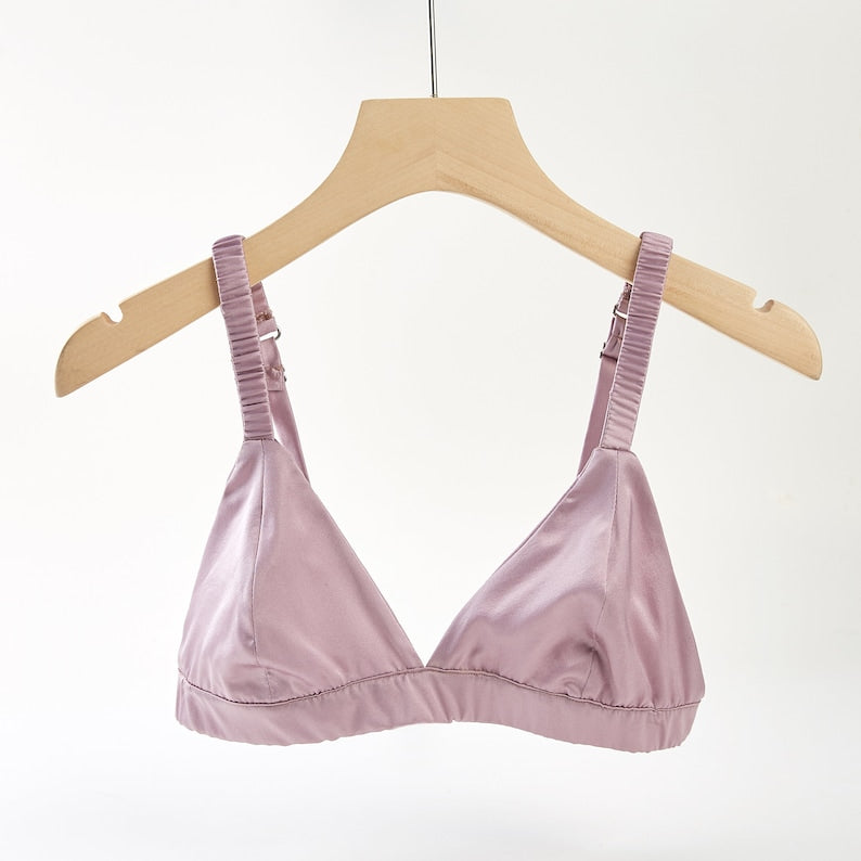 Lilac Purple | Handmade Pure Silk Bralettes | No Padding No Wire | 19 Momme Silk Charmeuse