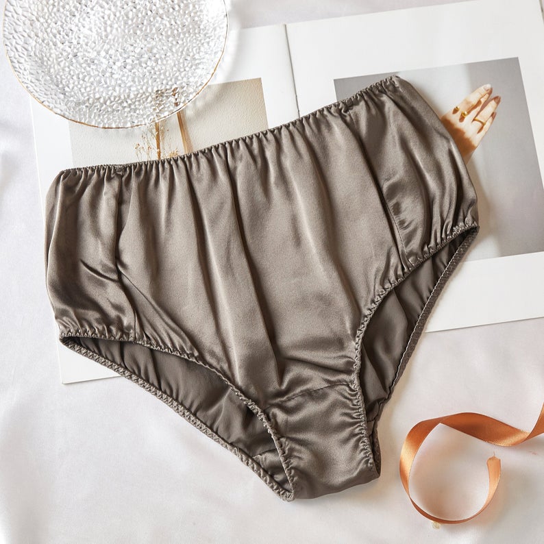 Pure Mulberry Silk French Cut Panties, High Waist In Taupe