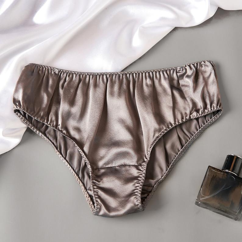 Pure Mulberry Silk Bikini Pantie, Mid Waist In Beige, Soft Strokes Silk