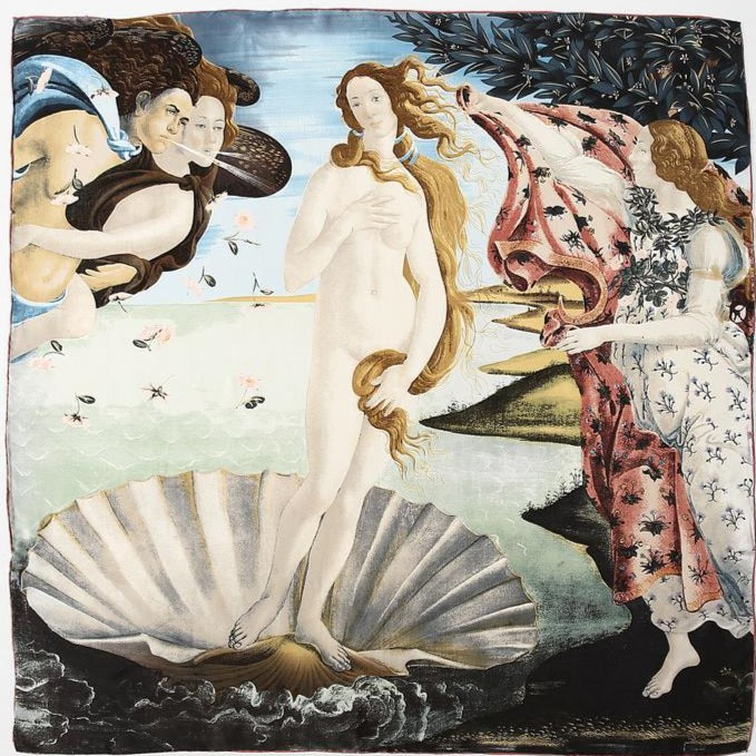 Sample: The Birth of Venus by Sandro Botticelli Handmade Oil Painting Large Square Silk Scarf Valentine's Gift