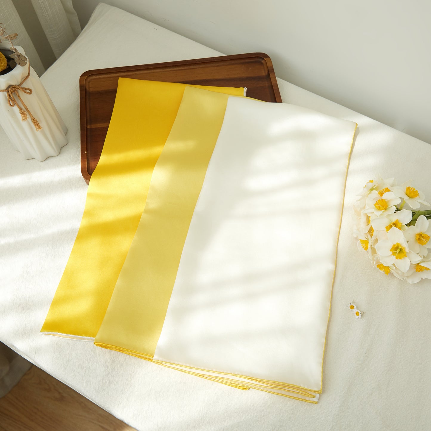 Daffodil Pure Silk Scarf | Ivory, Lemon Yellow, Gold | Small Head Scarf or Large Square Shawl | Solid Colour Collection