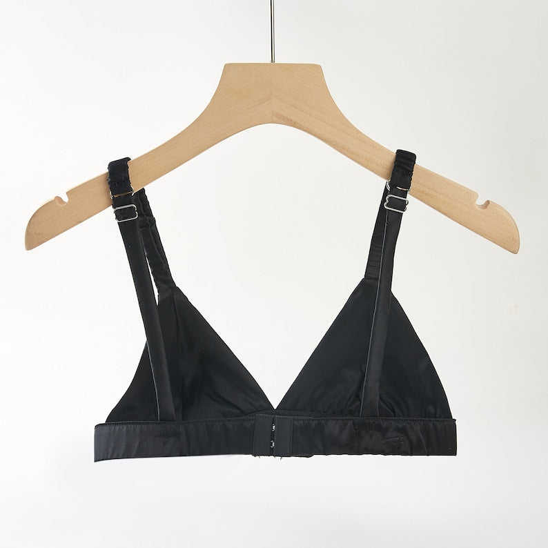 Classic Black | Handmade Pure Silk Bralettes | No Padding No Wire | 19 Momme Silk Charmeuse