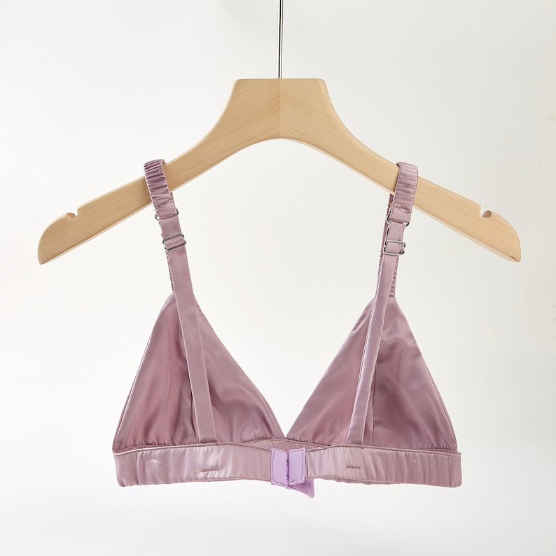 Lilac Purple | Handmade Pure Silk Bralettes | No Padding No Wire | 19 Momme Silk Charmeuse