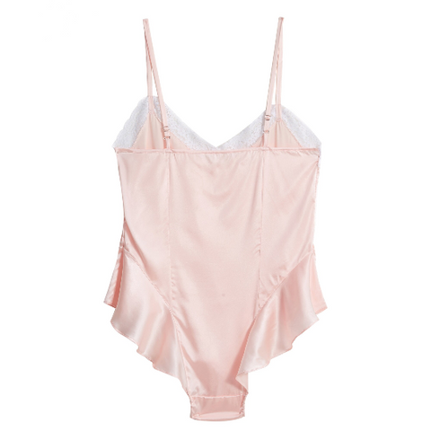 BODYSUIT WITH RUFFLED STRAPS - Beige-pink