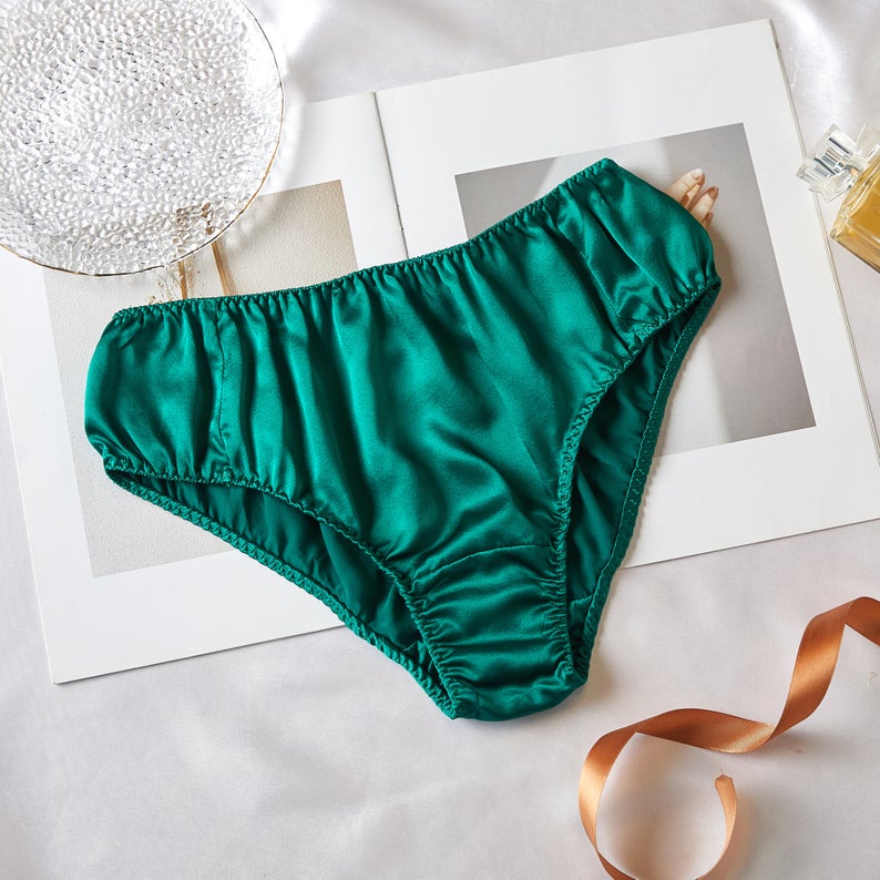 Emerald Green Pure Mulberry Silk Bikini Panties | Mid Waist | 22 Momme | Float Collection