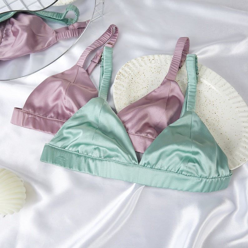 Lake Green Handmade Pure Silk Bralettes Vin Bras No Padding No Wire 19  Momme Silk Charmeuse -  Norway