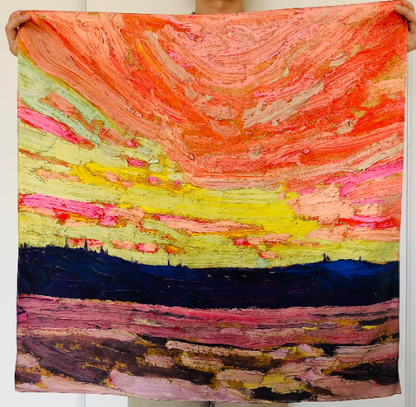 Sunset by Tom Thomson | Oil Painting Large / Small Square Pure Silk Head Scarf | Canadian Artist Collection