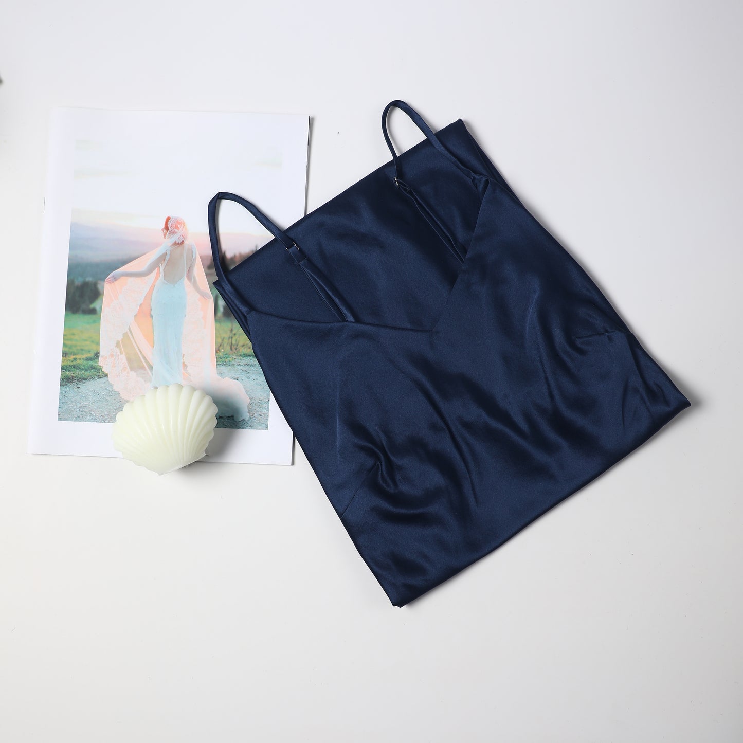 River Nymph | Navy Pure Silk Slip Dress | Knee Length with Adjustable Straps | 22 Momme | Float Collection