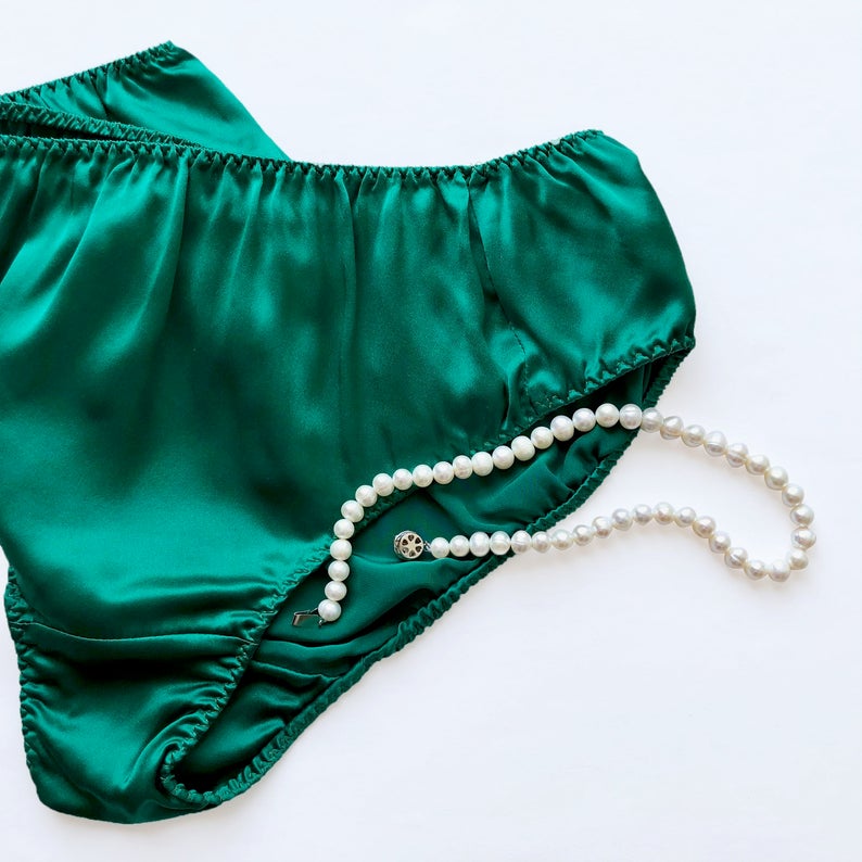 Emerald Green Pure Mulberry Silk Bikini Panties | Mid Waist | 22 Momme | Float Collection