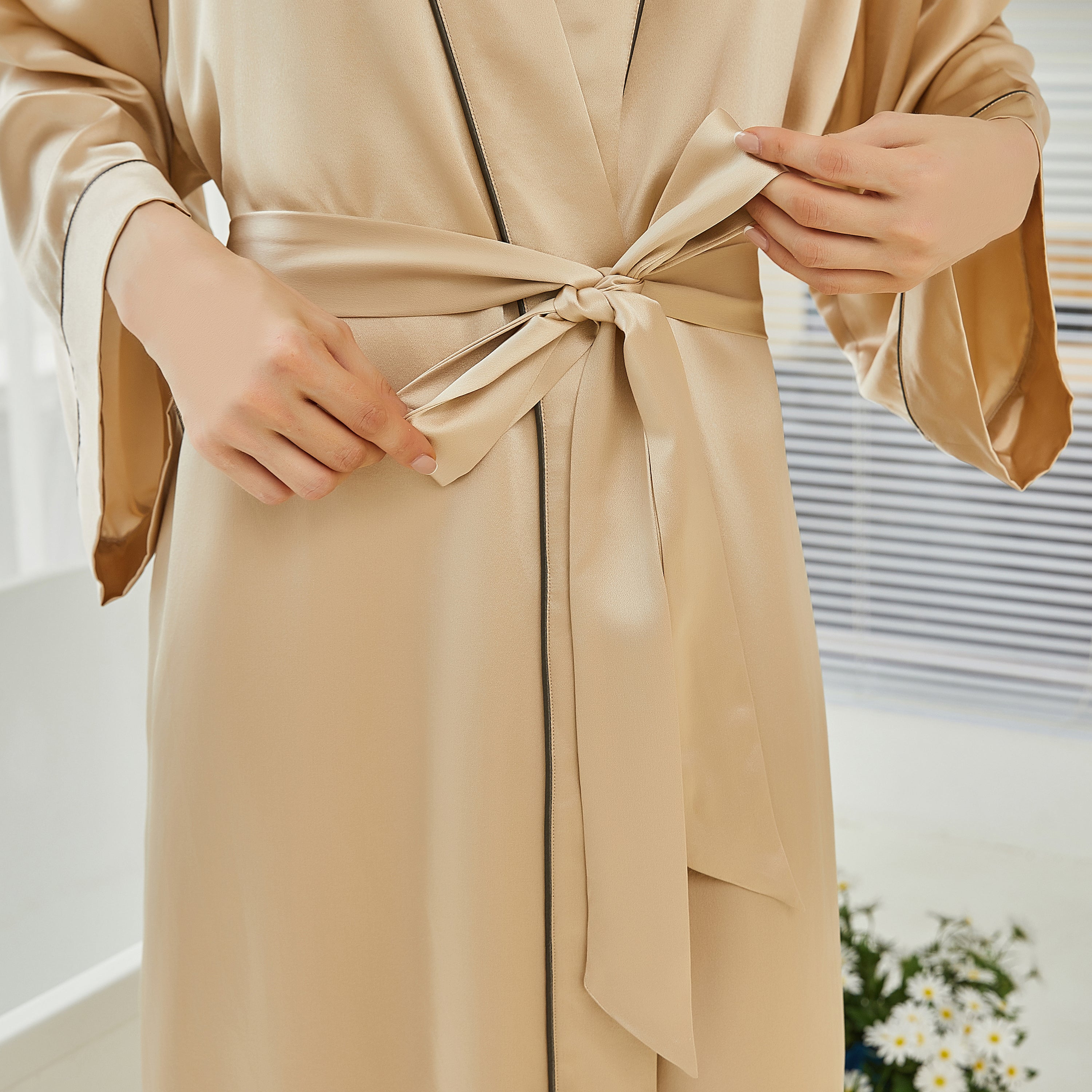 Soft Strokes Silk Pure Kimono Robe Slip Dress Gift Set Beige Size Large