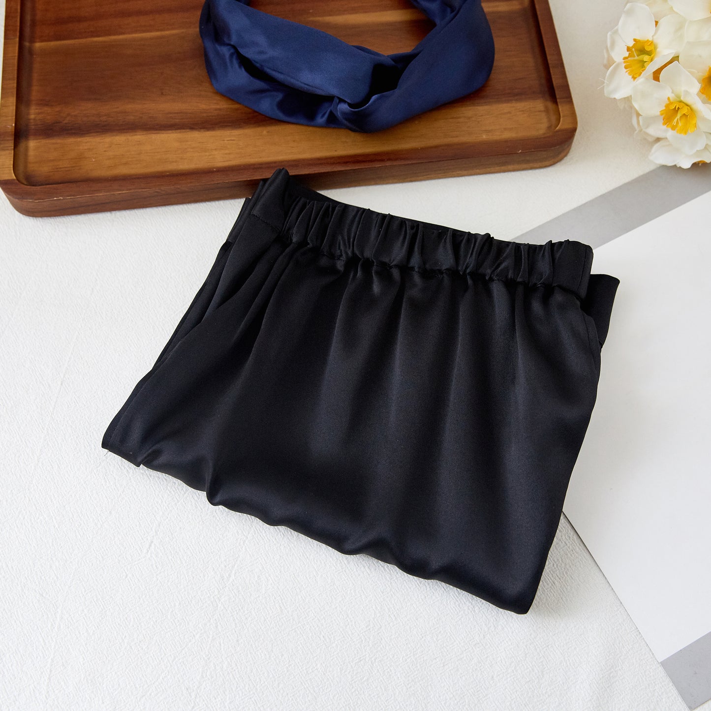 Black Pure Mulberry Silk Shorts | High-Waisted | 19 Momme | Soar Collection