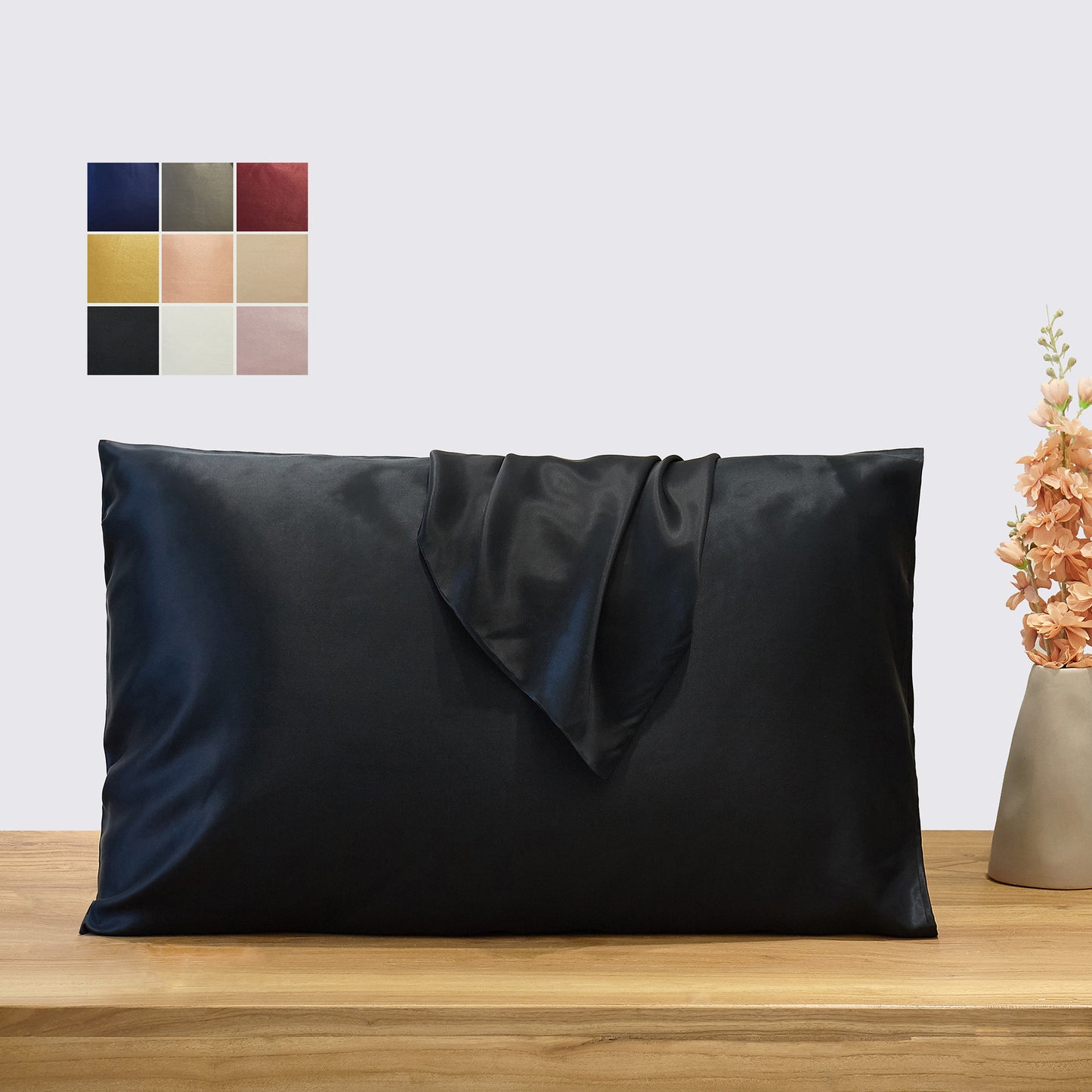 Black Pure Mulberry Silk Pillowcase | Standard, Queen & King | 22 Momme | Float Collection