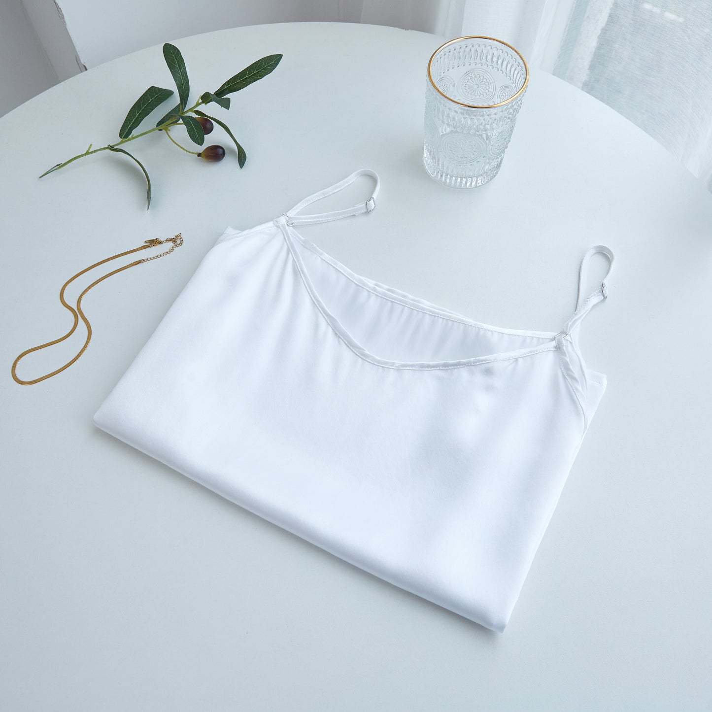 Pearl White Pure Mulberry Silk Camisole with Adjustable Straps | Relaxed Fit | 19 Momme | Soar Collection