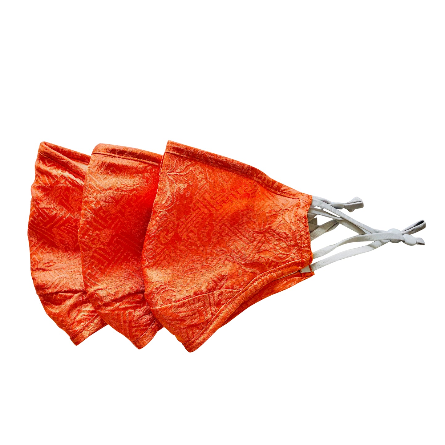 Triple Layer Mulberry Silk Face Mask: The Changing Forest - Orange Jacquard Silk