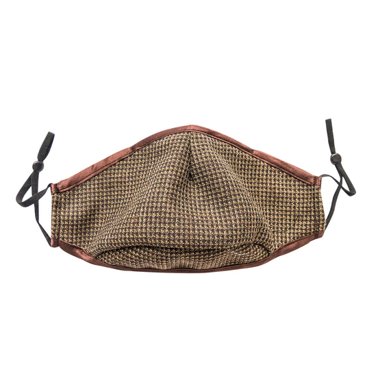 Triple Layer Wool and Silk Unisex Face Mask: Honey Chestnut - Plaid Wool Silk Blend