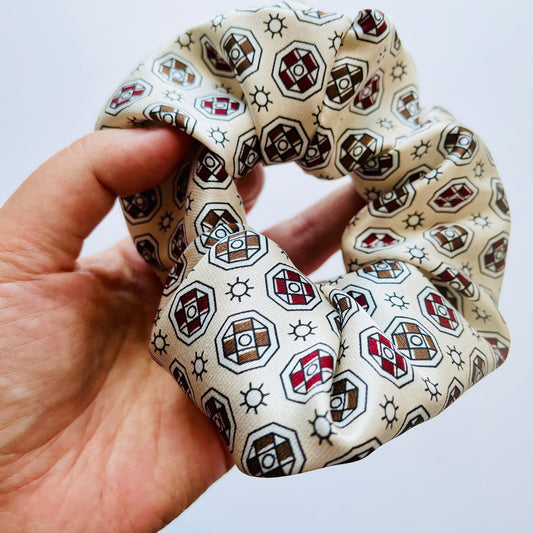 Pure Mulberry Silk French Scrunchie | Turkish Delight | Geometric Print | 2 inch | 20 Momme | Brush Collection